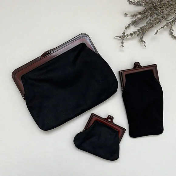 Vintage Tapestry Matching Set Purse Handbag Clutch Coin Purse Glasses Pouch 3pc - Picture 2 of 10